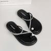 Fashion pearl rivets clip toe slippers women crystal beading narrow band flip flops new summer beach slides shoes  sandalias mujer