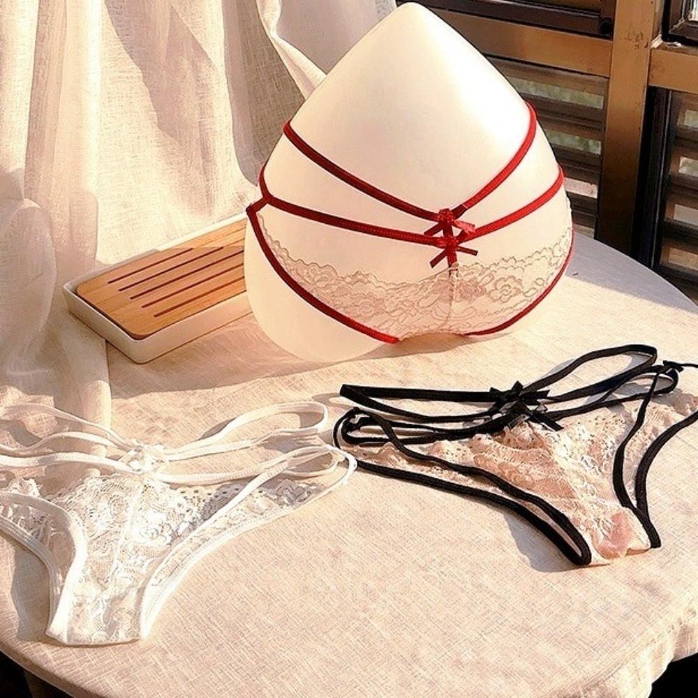Sweet Lace Briefs Mid Waist Lace  Flower Panties Thin Belt Underwear for Women  Lady