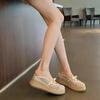 Sheepskin Version~ Polka Dot Bow Mesh Straw Woven Sandals Women's Summer Mesh Thick-soled Half-slippers Wedge Heel High-heeled Sandals