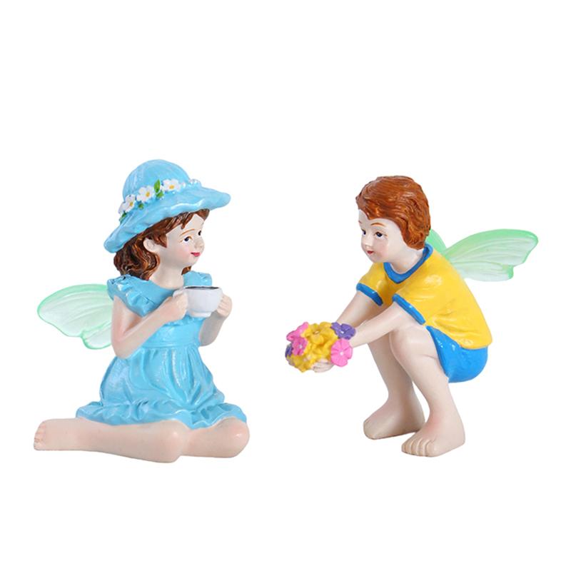 2Pcs Funny Fairy Boy And Girl Statue, Fairy Garden Accessories, Resin Sculpture For Micro Landscape Flowerpot Lawn Yard Garden