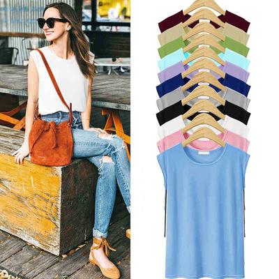 Women's Casual Summer Thin Sleeveless T-shirt Loose Solid Color Top Large Size Round Neck Bottoming T-shirt  S-6XL