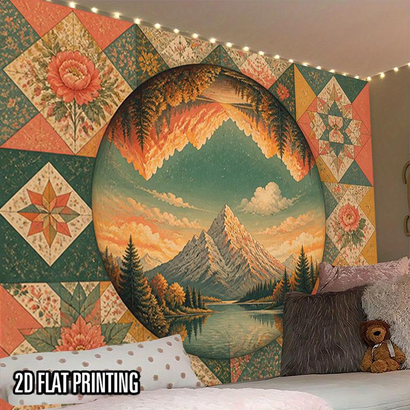 2D Flat, 1pc 1pcs Horizontal Circular Tapestry Wall Hanging - Vintage Mountain Lake Landscape Suitable for Weddings, Couple Gifts, Indoor/Outdoor Deco