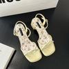 French Fairy Style Bow Word with High-heeled Sandals Female 2025 Summer New Floral Small Fresh Open-toed Sandals