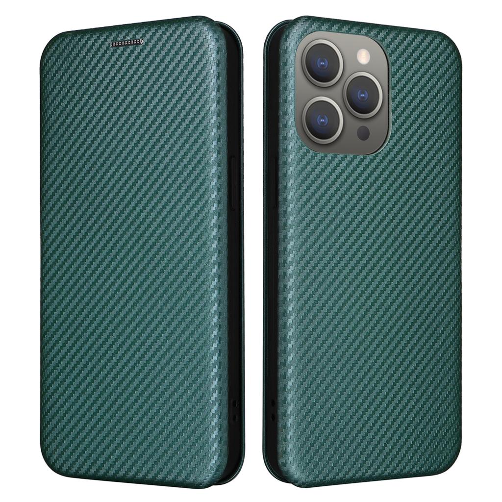 Phone Case with Card Holder for iPhone 15 Pro Max,Carbon Fiber Texture Leather Stand Cover