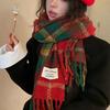 Autumn And Winter  Plaid Scarf For Women Korean Style Versatile Shawl Warm Christmas Wool Neck Scarf