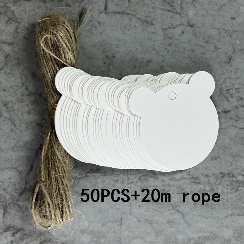 50pcs Blank Kraft Paper Tags Garment Tag Bear Head Shape Gift Tag DIY Price Label Cards with Rope