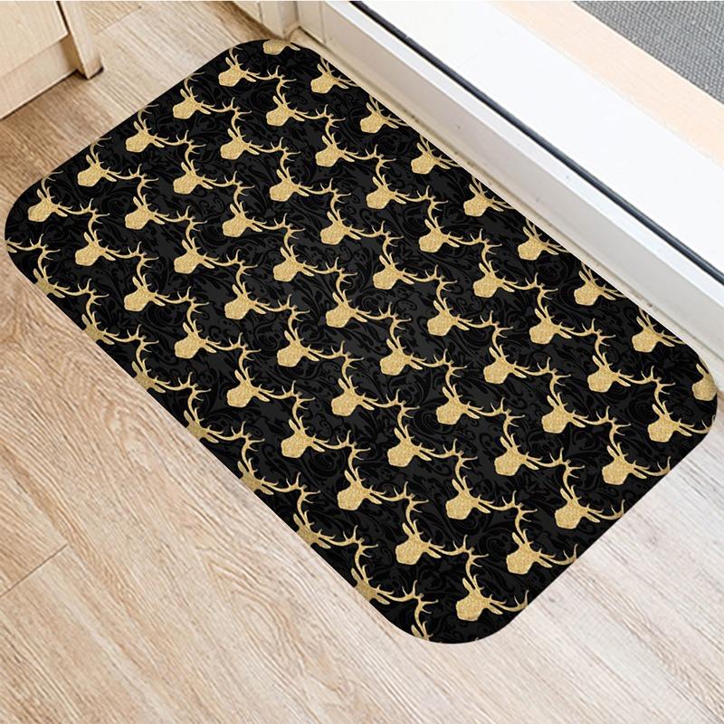 Black Gold Striped Welcome Door Mat Living Room Balcony Hallway Entrance Non-slip Rugs Bedroom Kitchen Laundry Room Floor Mats