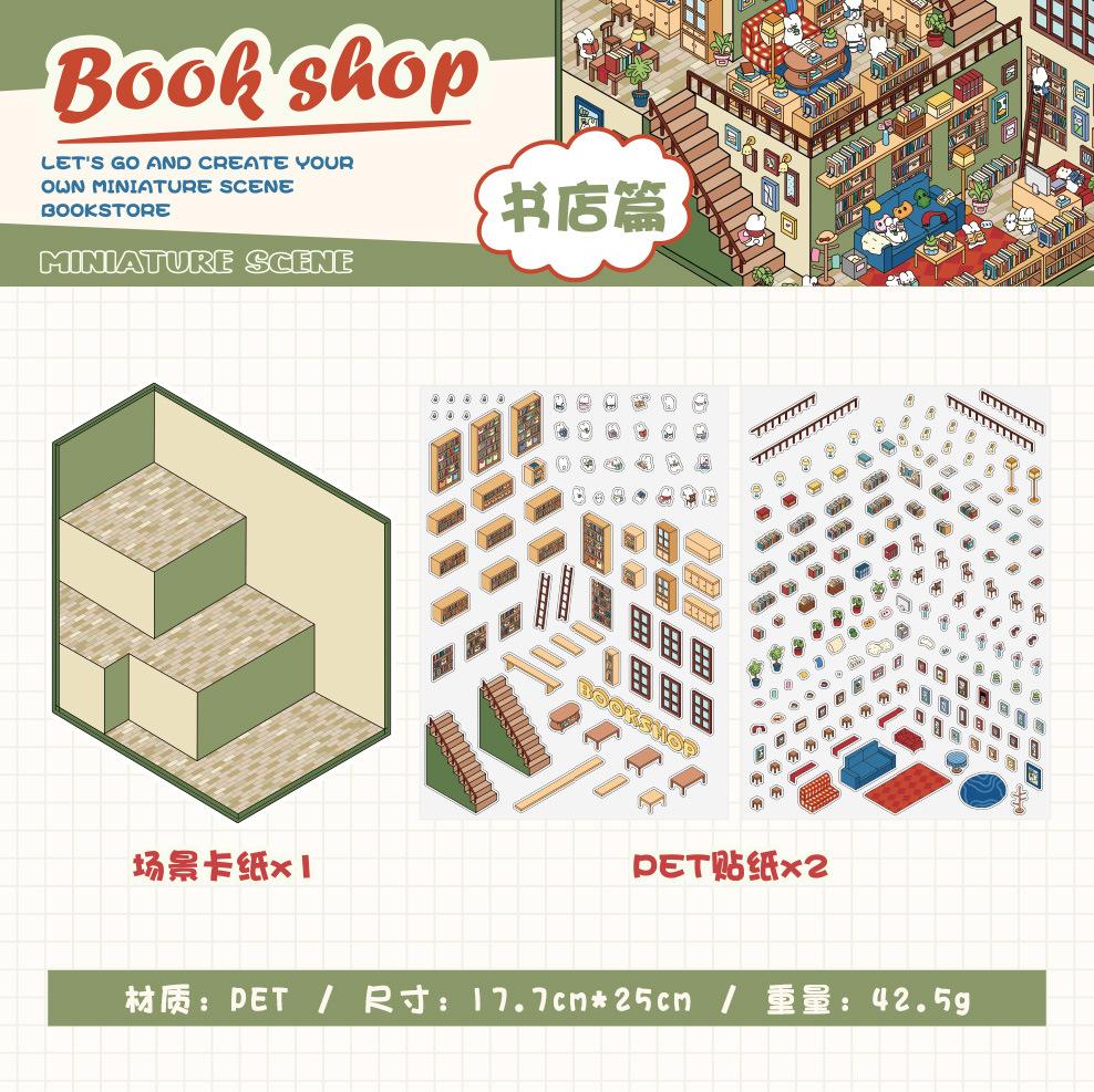 Mr. Paper, Three Story Supermarket Bookstore 3D Miniature PET Landscape Stickers Scrapbook Diary Decoration Stickers