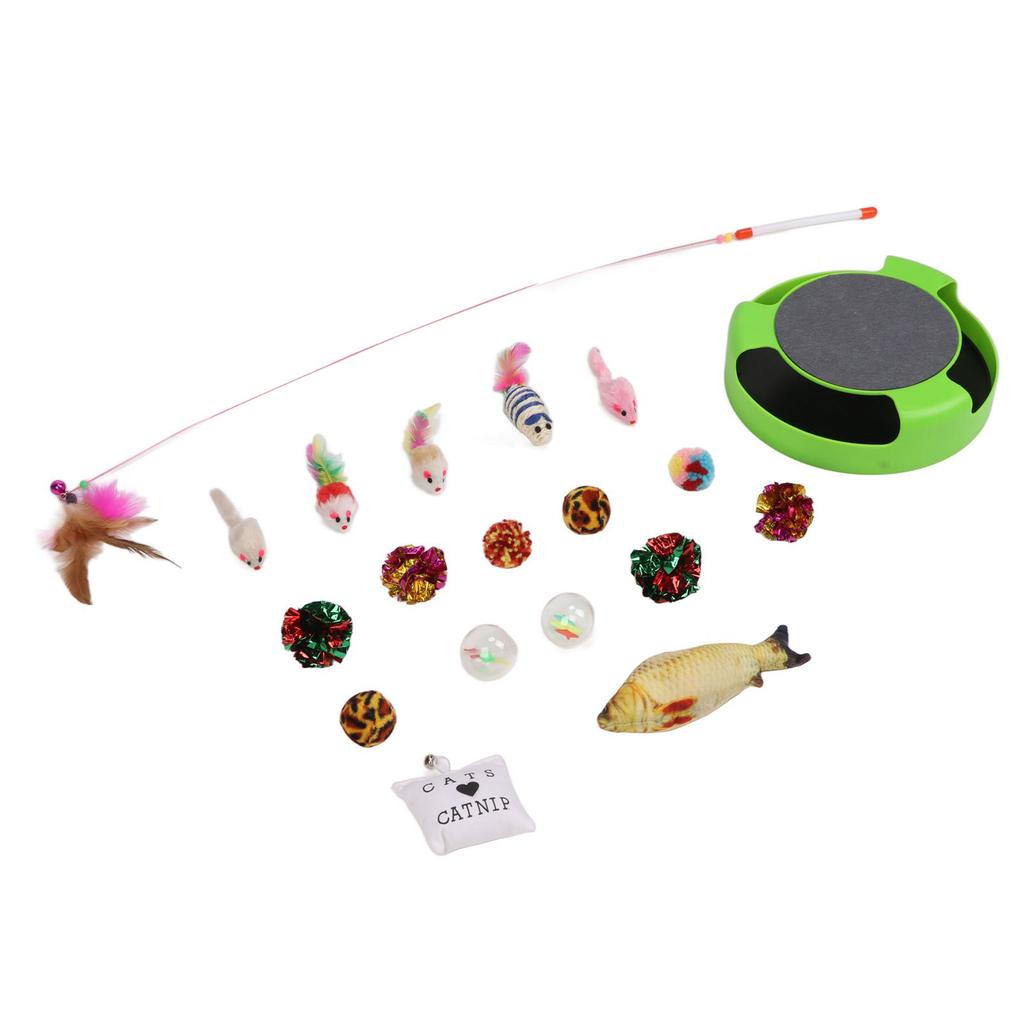 19Pcs Cat Mouse Catching Toys Pet Cat Toy Set Cat Scratching Mouse Plate Toy Funny Cat Stick Cat Toys