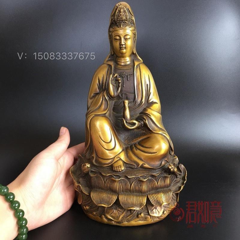 Bodhisattva Large Lotus Guanyin Worship Buddha Statue Copper Antique