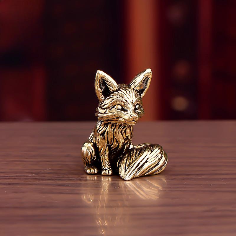 Creative Brass Small Retro Fox Shape Ornament, Micro Landscape Tea Pet Indoor Desktop Decorations, Metal Crafts Accessories, 1Pc