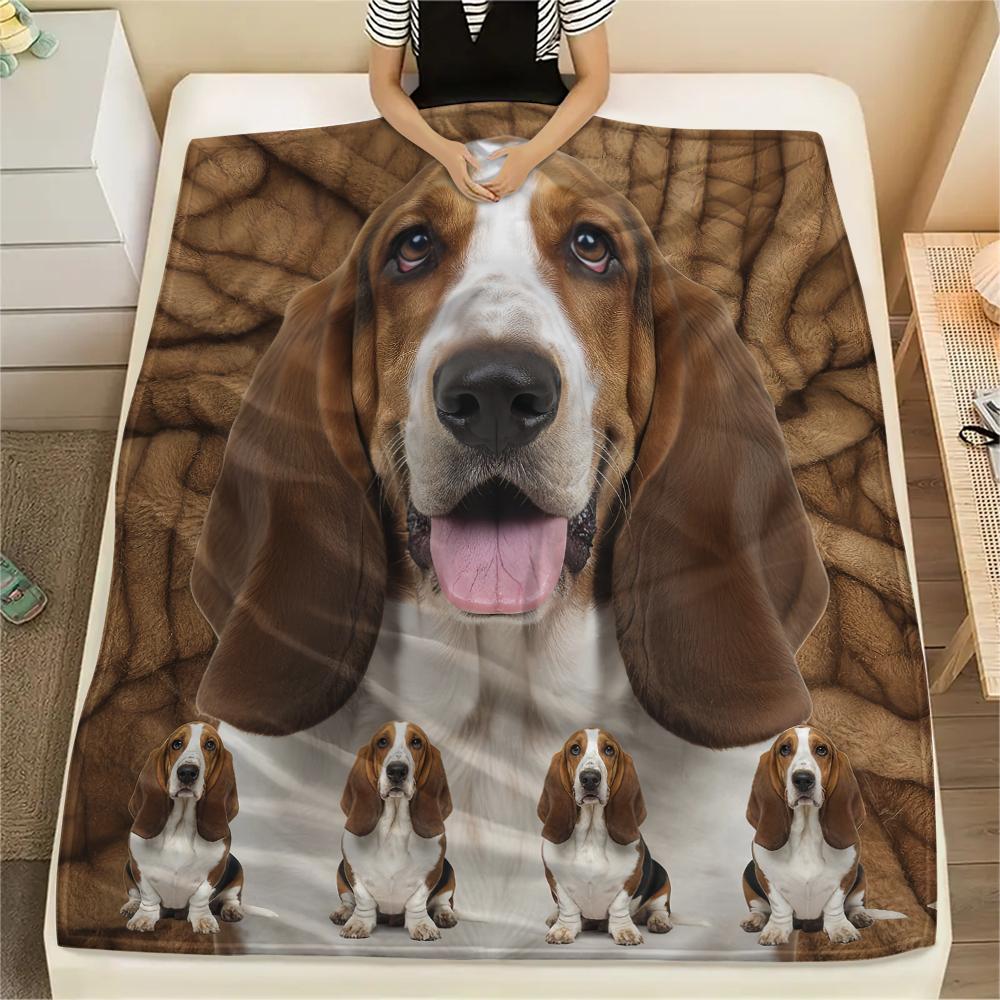 1 pièce Couverture en flanelle avec imprimé Basset Hound, Haute qualité Confortable pour toutes les saisons, Décoration intérieure, Chaleur et Confort, Parfait pour les cadeaux