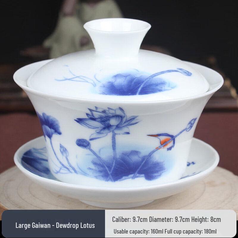 Large Blue and White Porcelain Gaiwan