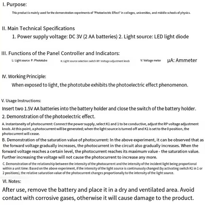 Physics Teaching Instrument Photoelectric Effect Demonstration Tool For School Classroom Labs and Science Experiment