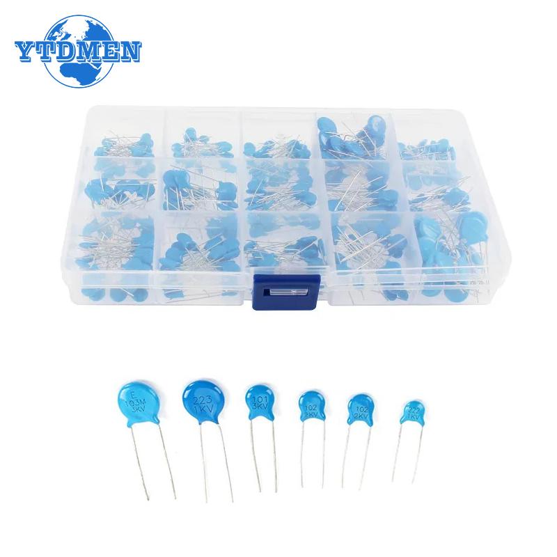 

300PCS 1KV 2KV 3KV High Voltage Ceramic Capacitor Assortment Kit 1nF 2.2nF 10nF 22nF 0.47nF 102 222 472 103 223 152 332 синій