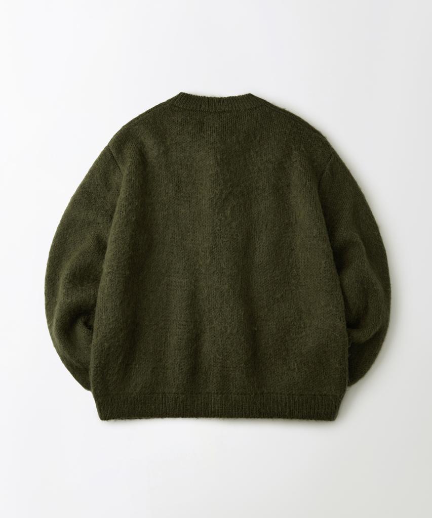 Outstanding Brushed Wool Round Neck Cardigan_Melange Olive
