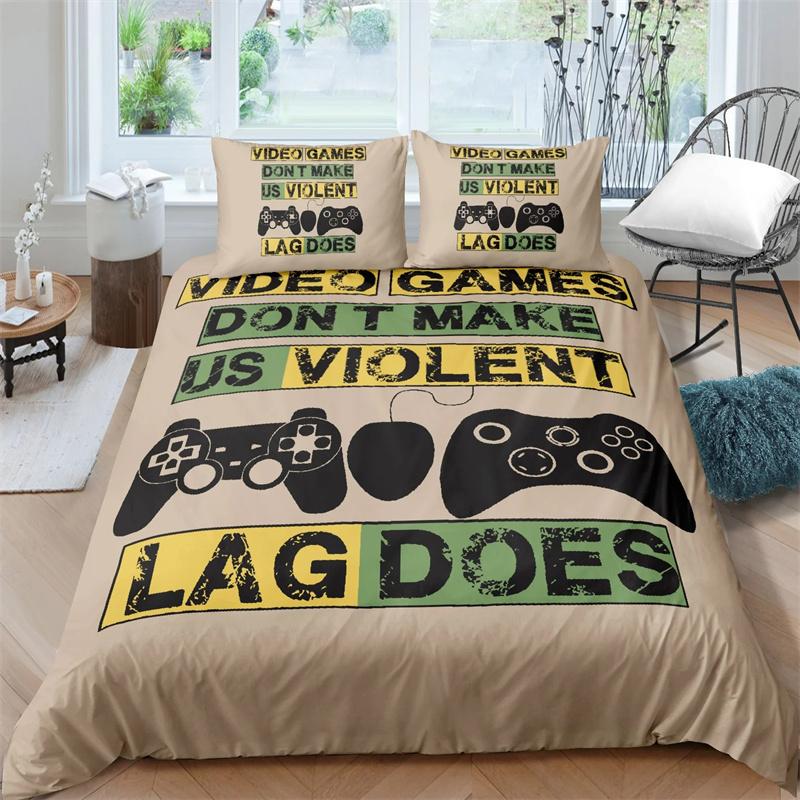 Gamer Sengesett for soverom Myk Moderne Gamepad Sengetepper Komfortabelt Dynetrekk for barn Videospill Dynetrekk og putetrekk