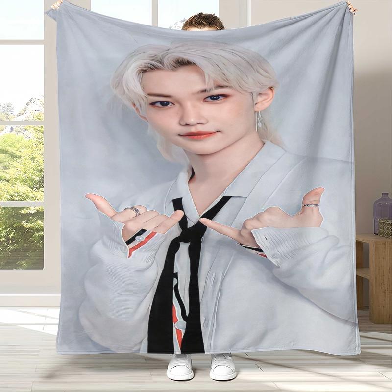 HD Stray Kids Kpop Star Flannel Blanket,Ultra Soft Warm Plush Throw for Home Bedroom Bed Sofa Cover Camping Picnic gift