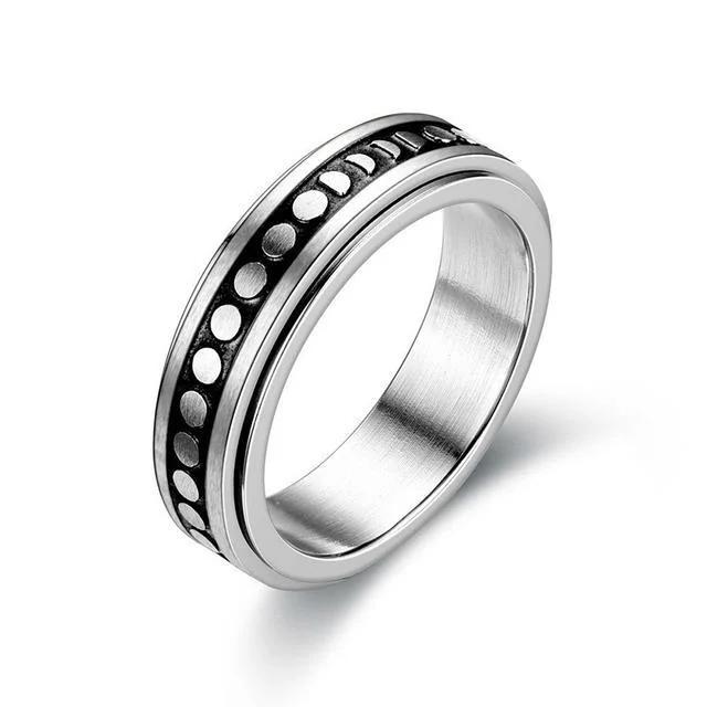 Trendy Punk Anxiety Ring for Women And Men with Moon Design Stainless Steel Anti-Stress Fidget Ring Fashionable Rotating