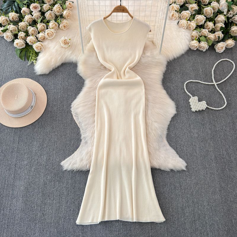 2024 Summer New Arrival Temperament Crew Neck Sleeveless Stretch Waist Hip-Lifting Knitting Dress Mermaid Dress Sheath Dress for Women