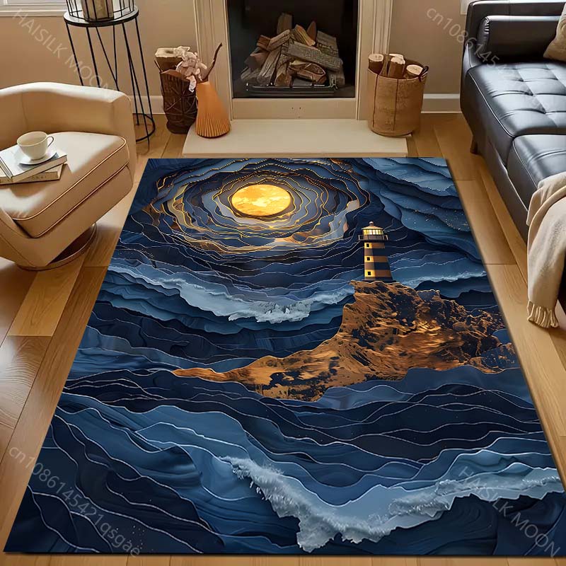 1PC Lighthouse and Dreamy Moonlight Pattern Rug Carpets for Bedroom Living Room Sofa Mat Creative Door Mat Cloakroom Home Decor