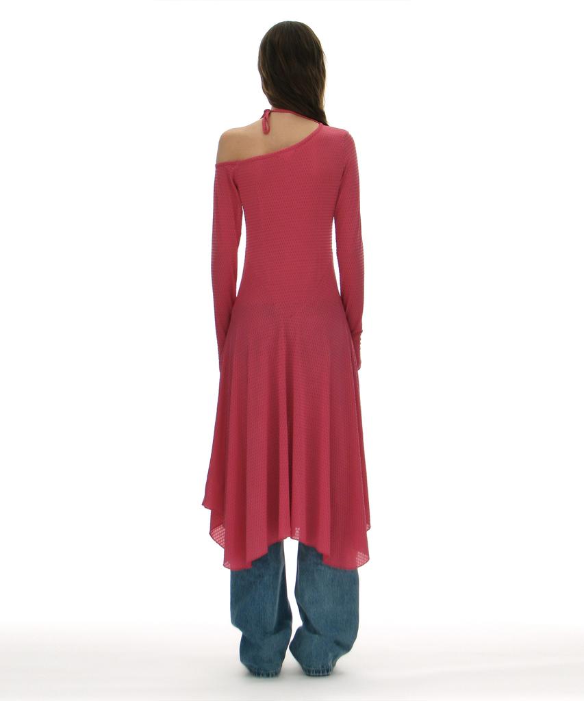 Partimento Woman Jacquard Tie-Neck Midi Dress_Pink