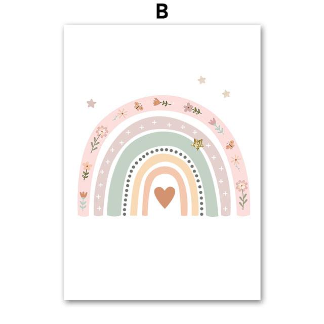 Rainbow Stars Moon Flowers Big Dreams Cartoon Wall Art Canvas Painting Nordic Posters And Prints Pictures Girl Kids Room Decor