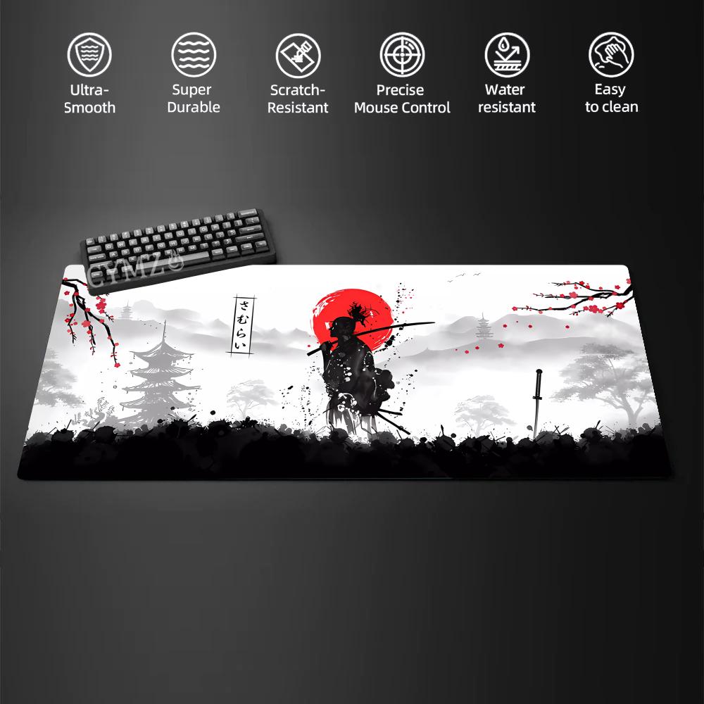Japanese samurai illustration Mouse Pad Desk Mat NonSlip Durable Stitched Edge office accessories Gaming mouse mat tapis souris