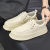 New Leather Flat-heeled, Low-top, Round-toe, Shallow-mouth, Convenient, Soft-soled Men's Large-sized Casual Walking Shoes
