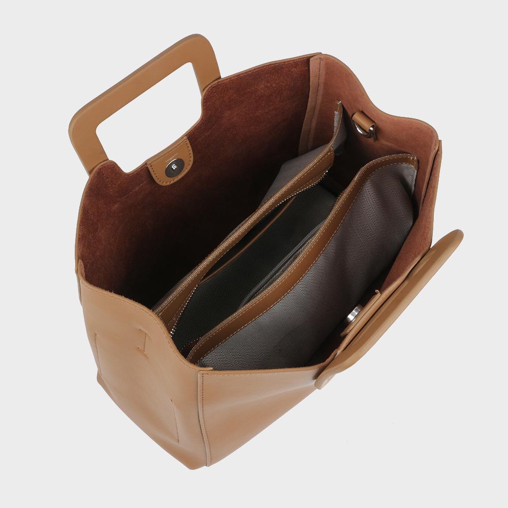 Minimalist Light Luxury High-grade Hand Bag Cowhide Square Handle Large Capacity Mezzanine Hand Oblique Span Bag