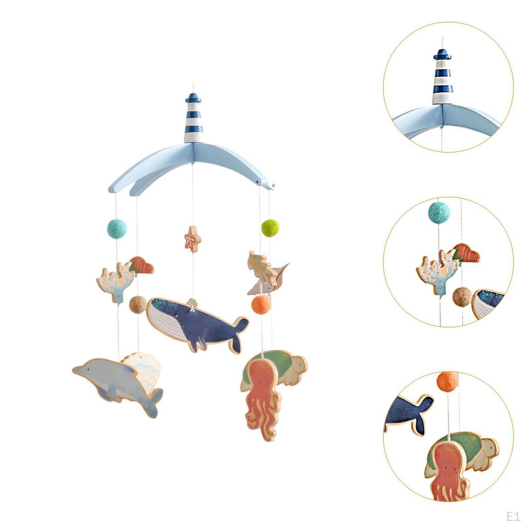 Wooden Crib Mobile Whale Nursery Decor, Shape Recognition Hanging Wind Chime Bed Bell
