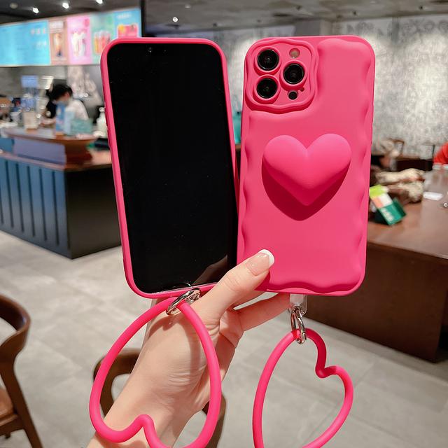 3d Creative Love Heart Wavy Edge Mustard Green Telefonveske For Iphone 14 13 Pro Max 12 11 X Xs Xr 7 8 Plus Beskyttende bakdeksel