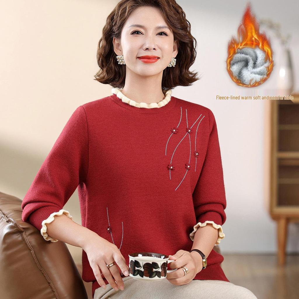 Mom's Stylish Plus Velvet Sweater - New Winter Warm Base Layer Top for Middle-Aged and Elderly Women