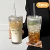 Simple vertical glass cup with lid and straw water cup high-value cold drink cup juice American coffee cup drink cup