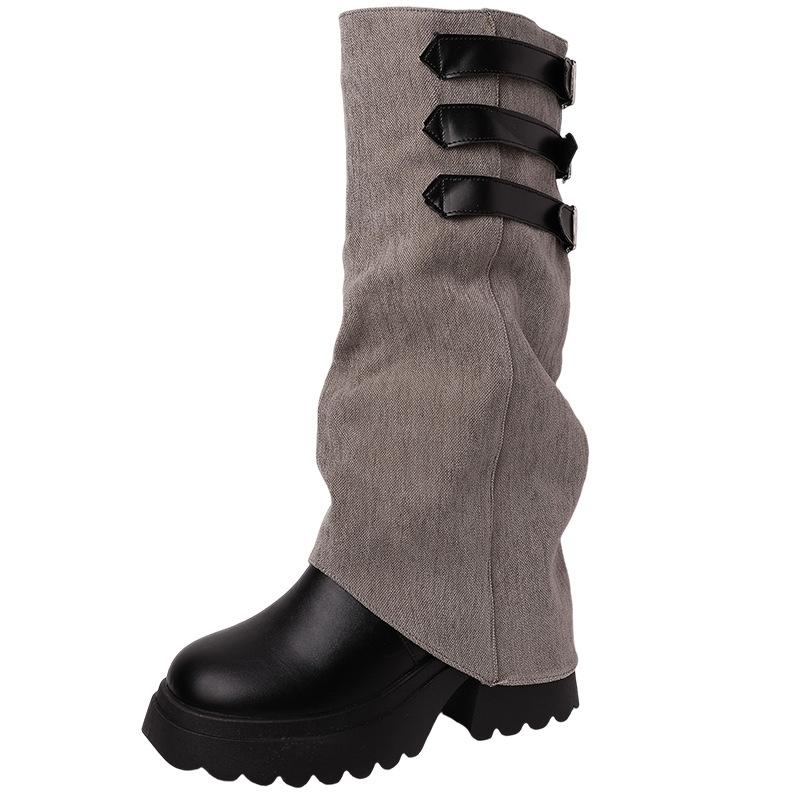Retro knight boots thick-soled buckle women's boots autumn and winter fashion and thin design temperament fashion boots tide