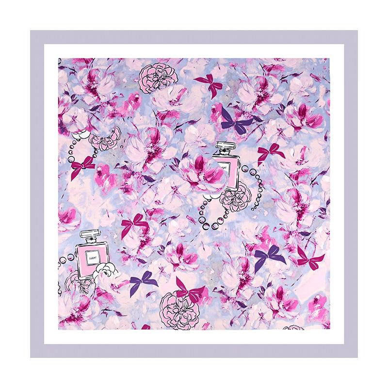 71 Simulation silk blue oil painting small fresh women's square scarf fashion commuter plant flower small silk scarf scarf
