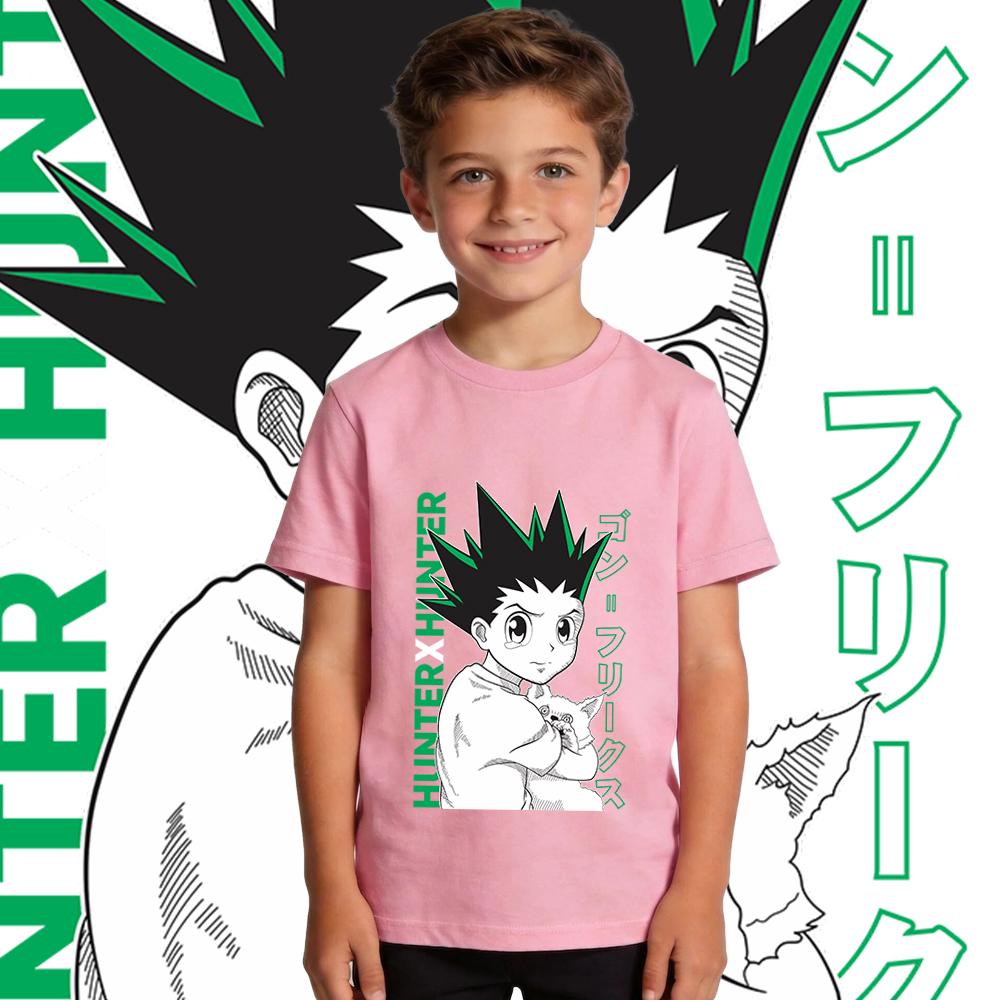 Hunter Gon Anime Print Cotton T Shirt for Boys and Girls Kids Casual Short Sleeve Soft Breathable Top