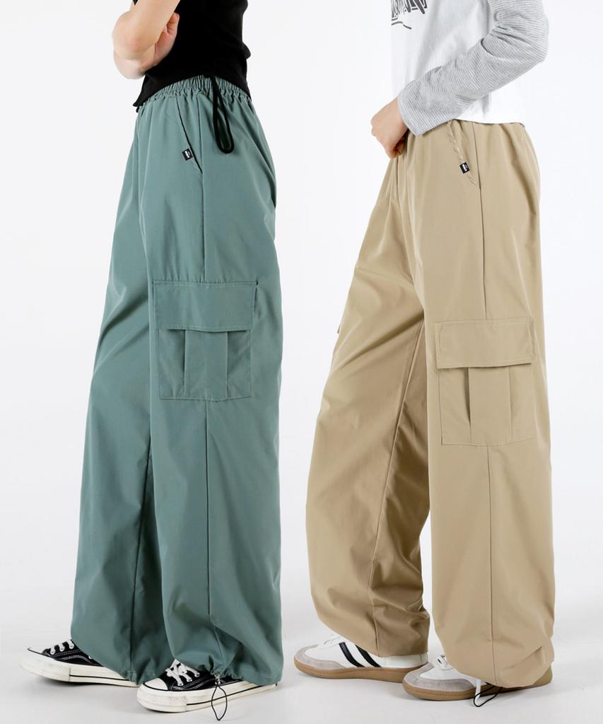 UMM Women'S Rustling Wide Cargo Elastic Waist Pants Adjustable Hem 3 Colors