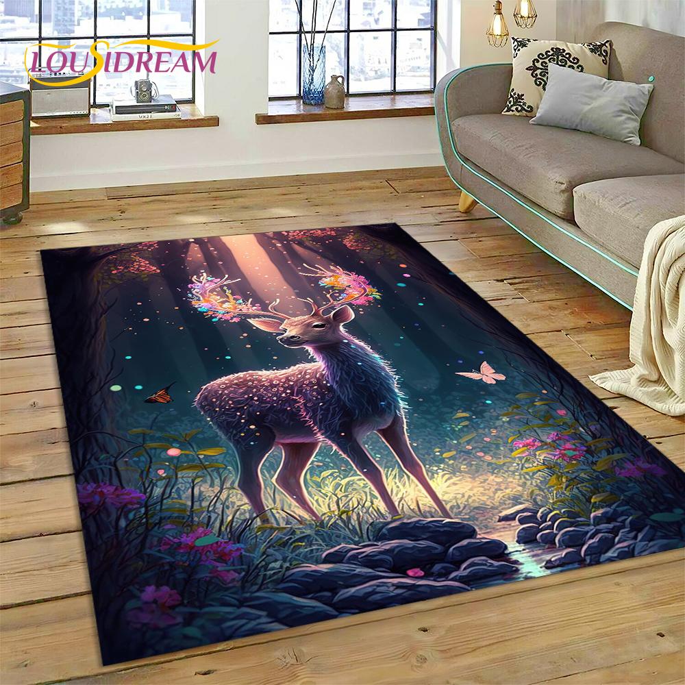 Dream Christmas Elk Sika Deer Cartoon Area Rug,Carpet Rug for Home Living Room Bedroom Sofa Doormat Decor,kid Non-slip Floor Mat
