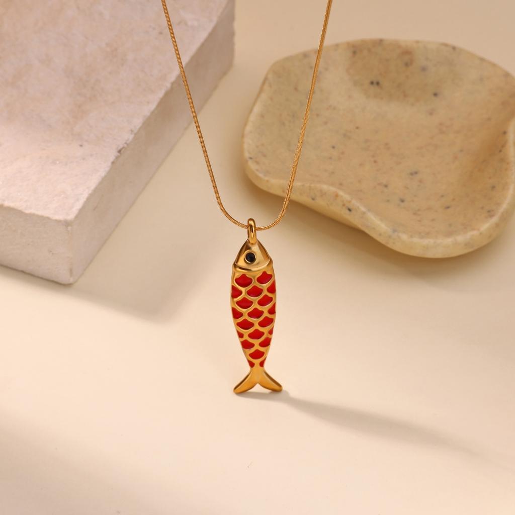 Colored Enamel Fish Pendant Necklace For Women Men Charm Marine Life Female Necklace Snake Chain Cute Stainless Steel Jewelry