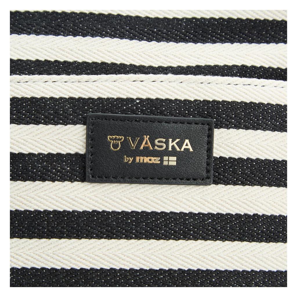 VASKA by moz Women's Shoulder Bag, Horizontal, Cotton, Striped, Elk, Deer, Veska, Nordic Style, VM6-226, Black