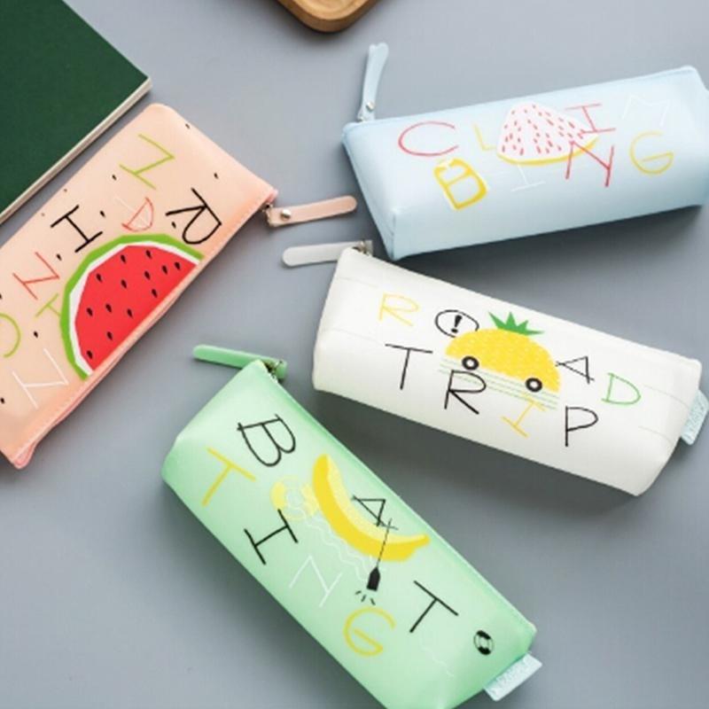 Fruit Style Cute School Pencil Case for Girls Novelty Leather Pencil Bag Kawaii Stationery Bags