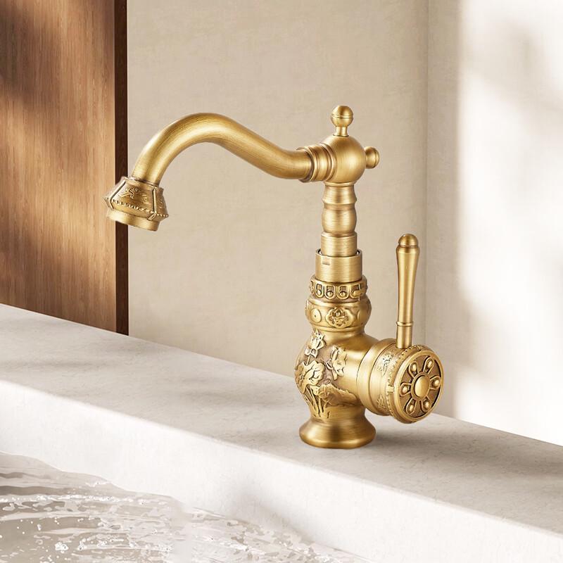 Vintage Carved Brass Bathroom Basin Faucet
