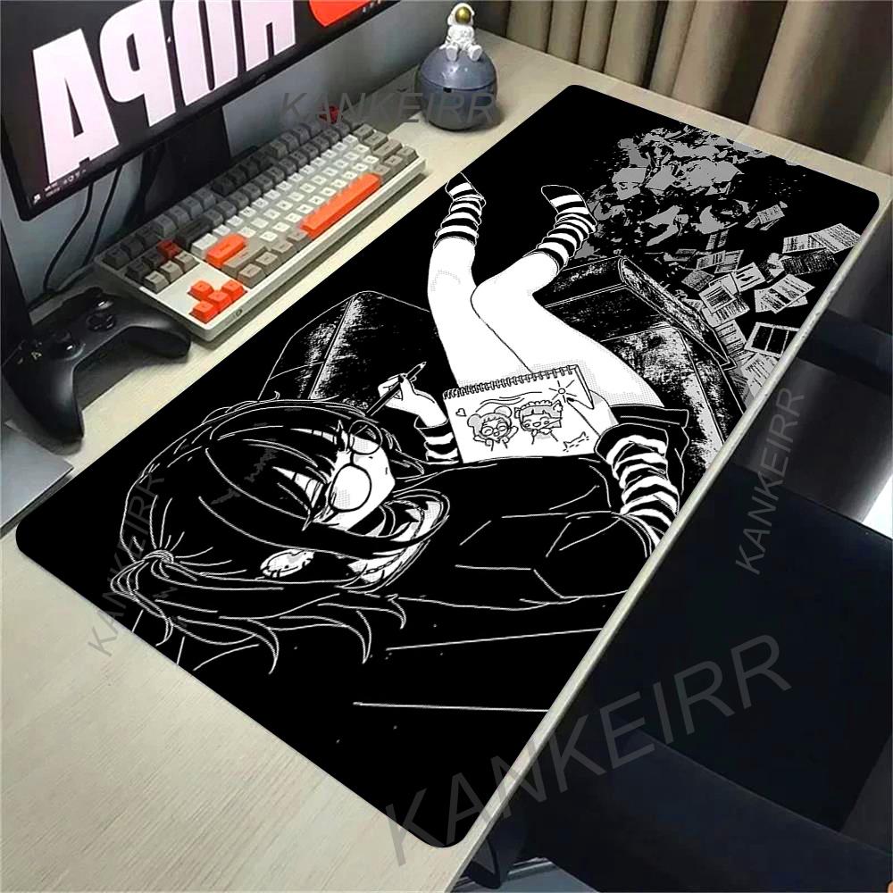 Cartoon Black And White Extended Desk Mat Laptop Japan Cool Anime Girl Mouse Pad Rubber Keyboard Rug PC Gamer Cabinet Mousepad