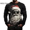 Christmas Muscle Print Tee Men's Clothing Casual Streetwear 3D Printed Top Christma Long Sleeve Oversize O-Neck T-Shirts for Men