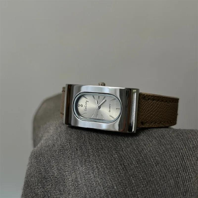 Luxus Damenmarke Damenuhr Mode Rechteckiges Zifferblatt Quarzuhren Einfaches Lederarmband Armbanduhren Geschenk Dropshipping