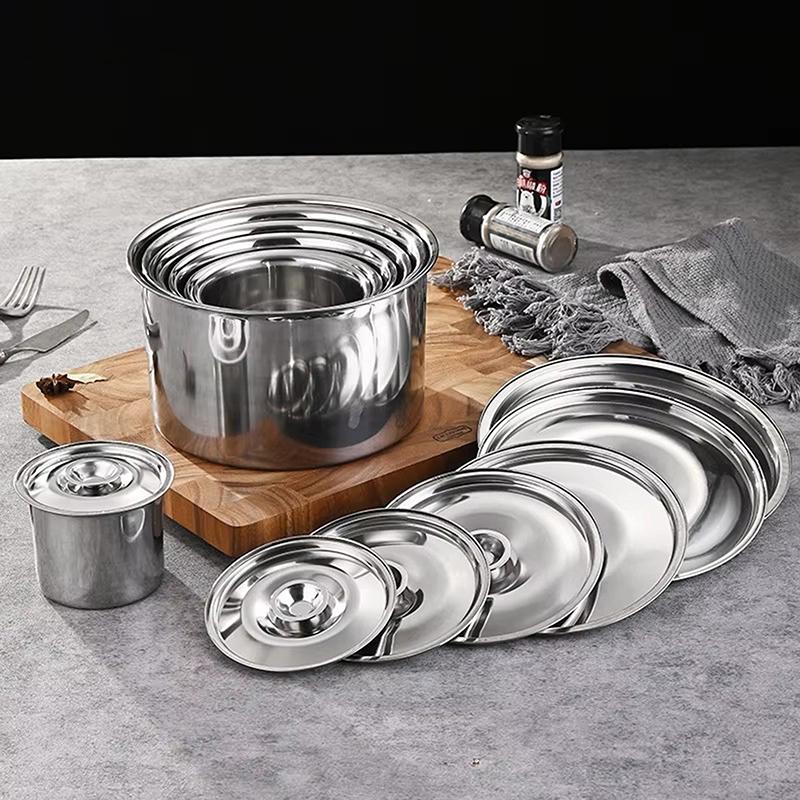 1Pc 28/30/32Cm Silver Round Pot Lid Kitchen Thicken Stainless Steel Saucepan Cover Replacement Universal Kitchen Food Lid