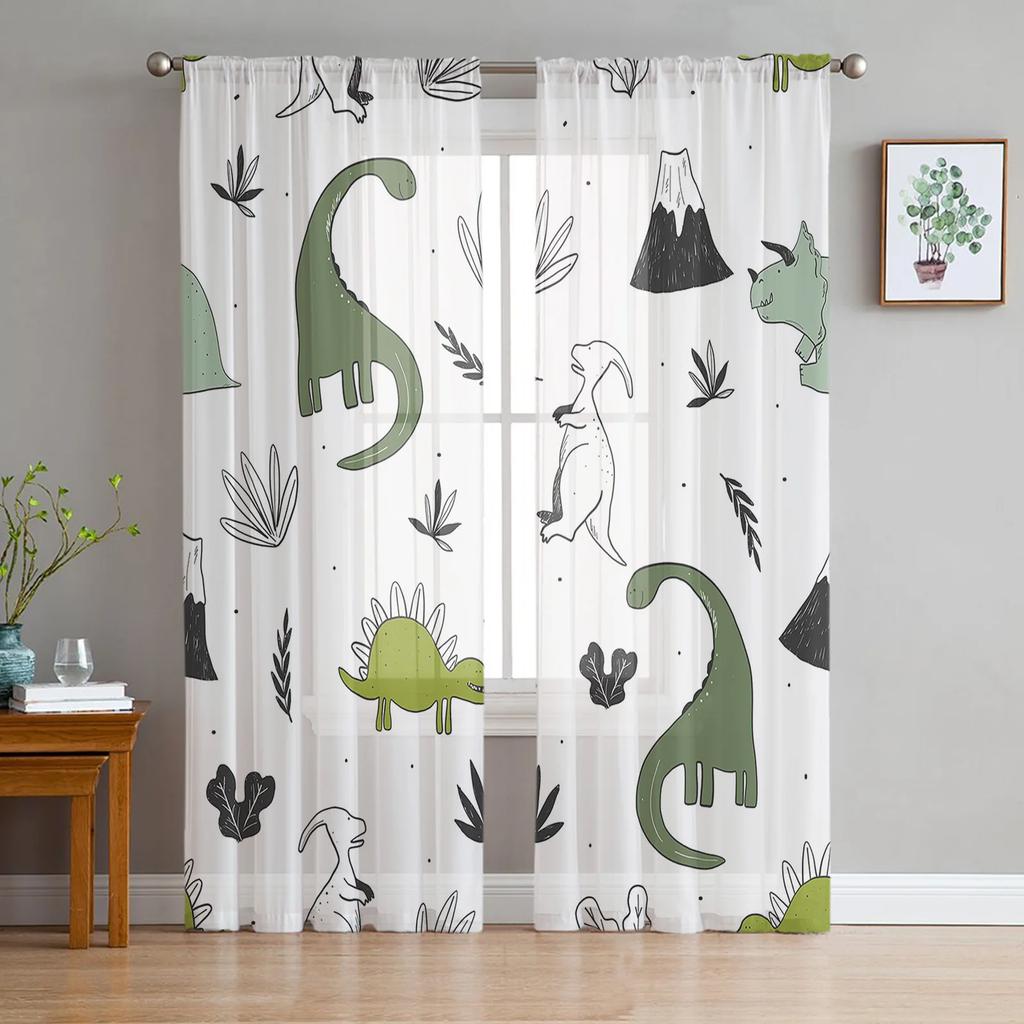 Dinosaur Jungle Curtain Window Tulle Living Room Bedroom Kitchen Chiffon Treatment Decorations Sheer For Sitting Made Of Polyester