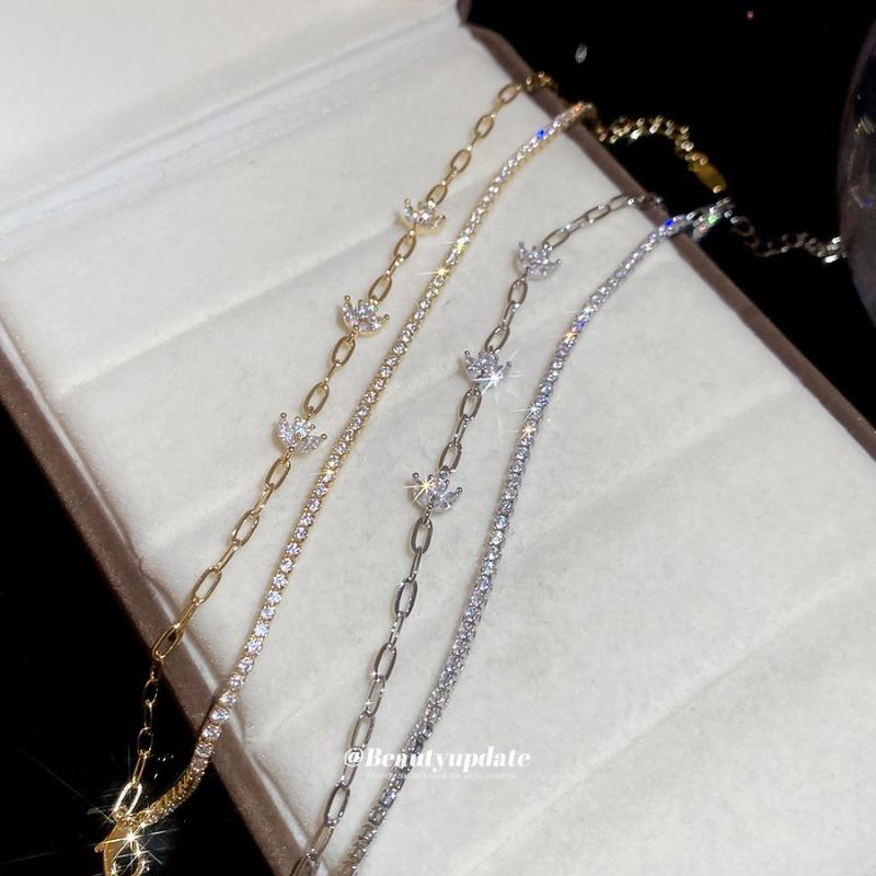 K real gold electroplated double-layer zircon flower bracelet Korean ins elegant bracelet light luxury high-end temperament jewelry