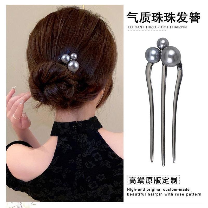 Chinese Style Beaded Three Teeth Hair Comb Elegant Retro Hairpin Daily Hanfu Cheongsam Hair Accessories